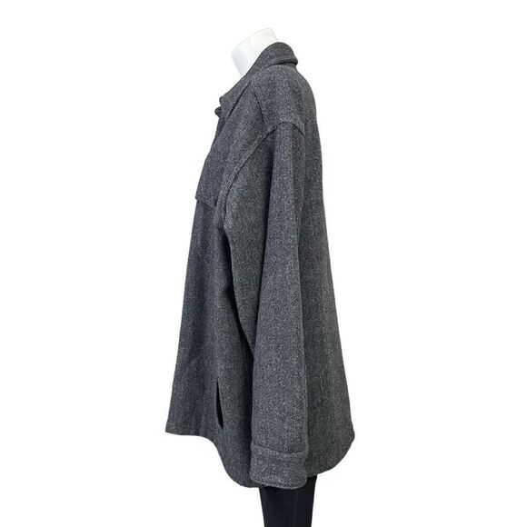 Brandini 100% Pure New Wool Heavyweight Buttondown Shacket Gray Herringbone sz L - Picture 4 of 8